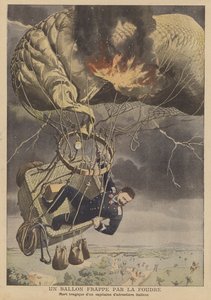 En ballon ramt af lynet (farve litho) af French School