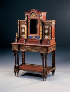 A bureau de dame, af Maison Millet, ca. 1880 (ormolu & halvædelsten monteret på valnød og mahogni) (362850) af French School