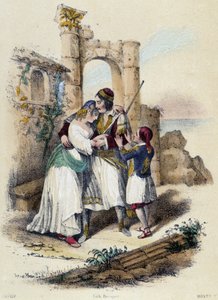 En familie omgivet af ruiner; illustration til Grækenland, -i "De tolv nationer" af M.E. Fouinet af French School