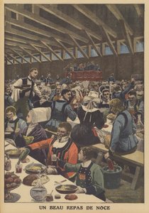 En fin bryllupsfest i Bretagne (farve litho) af French School