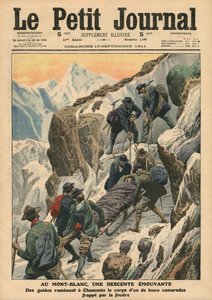 En bevægende nedstigning ned ad Mont Blanc, illustration fra 