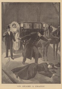 Et mord i Chatou, Paris (litho) af French School