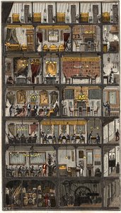 Indkvartering i Paris - Tværsnit af et parisisk hus 1885 - Tværsnit af et hus i Paris i 1885. i "" La Nature. Gennemgang af videnskaber og deres anvendelser til kunst og industri." af French School