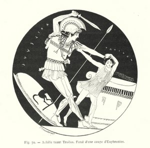 Achilleus dræber Troilus (litho) af French School