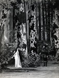 Akt I, Scene 1 af Pelleas et Melisande af Debussy, fra et fotografi af den første produktion i april 1902 af operaen på Opera-Comique i Paris, illustration i Theatre magazine, juni 1902 (li af French School