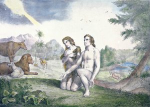 Adam og Eva i Edens have, slutningen af det 19. århundrede (farvegravering) af French School