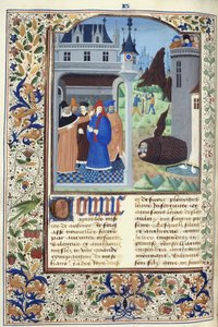 Tilføje. 11696, f.136v Boccaccio observerer tortur, fra 