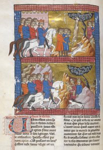 Tilføje. 15268, f.75v Ødipus, fundet af Polybus, konge af Korinth, illustration fra 