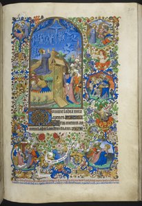 Tilføj Ms 18850 f.208r, Hours of the Passion: Agony in the Garden, med yderligere scener i kanten, fra Book of Hours (The Bedford Hours) c.1410-30 (blæk, farve og guld på vellum) af French School