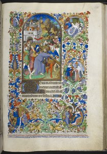 Tilføj Ms 18850 f.235r, Hours of the Passion [Sext], Kristus bærer korset, fra Book of Hours (The Bedford Hours) c.1410-30 (blæk, farve og guld på vellum) af French School