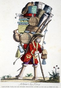 Beundre kraft. Tegneserie lavet af læger mod Duke of Force i 1721. af French School