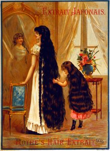 Annonce for Extrait Japonais, et frisørprodukt, der fremmer hårvækst, 1895 af French School