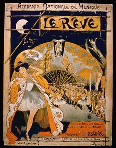 Annonce for musicalen The Dream, på Academie Nationale de Musique, graveret af Gillot, ca. 1890 (farvegravering) af French School