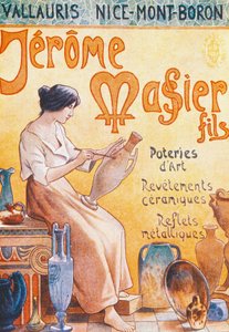 Reklamepostkort til åbning af Jmf Jerome Massier Fils butik i Mont-Baron, Frankrig, 20. århundrede af French School