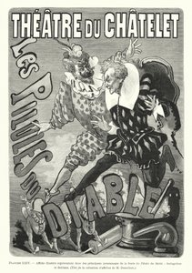 Illustreret plakat, der repræsenterer to af hovedpersonerne i eventyret Les Pilules du Diable, Seringuinos og Sottinez (gravering) af French School