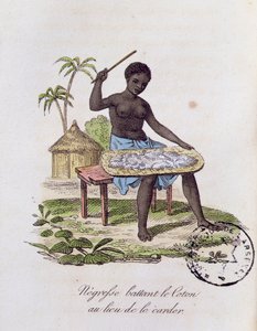 Afrikansk kvinde, der slår bomuld af French School