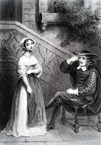 Agnes med sin værge Arnolphe, fra The School for Wives, af Moliere af French School