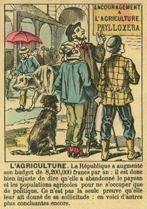 Landbrug illustrerer fordelene ved Den Tredje Republik på landbrugsinvesteringer og dens bekymring for bondebefolkningen. Gravering, i "" Le Figaro, supplement"", den 30/03/1889, Paris. Saml. Selva. af French School