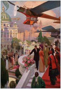 Fly i fremtiden. omkring 1910 (gravering) af French School