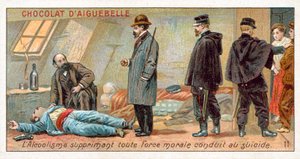 Alkoholisme undertrykker al moralsk styrke og fører til selvmord (chromolitho) af French School