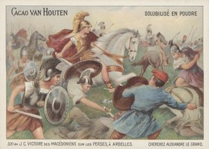 Alexander den Stores sejr over perserne i slaget ved Arbela, 331 f.Kr. (chromolitho) af French School