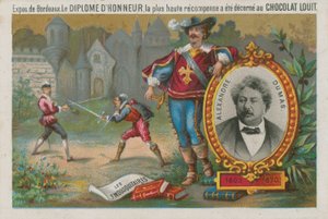 Alexandre Dumas og en scene fra De tre musketerer af French School