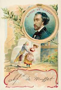 Alfred de Musset, fransk dramatiker, romanforfatter og digter (chromolitho) af French School