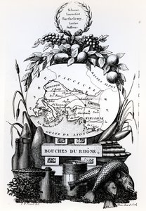 Allegorisk kort over Bouches-du-Rhone-afdelingen, ca. 1830 af French School