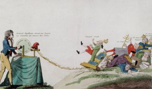 Allegori om den franske revolution, der fjerner alle de kronede røveres troner af French School