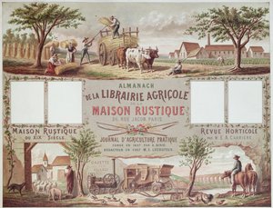 Almanak, der illustrerer traditionelle og moderne landbrugsmetoder. ca. 1870-80 af French School