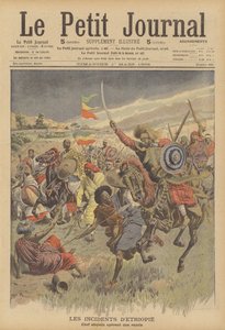 En abessinisk høvding leder et razzia mod somaliere (farve litho) af French School