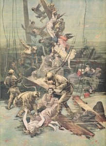 En ulykke i Santander, dykkere leder efter ofrenes lig, illustration fra "Le Petit Journal", 25. november 1893 af French School