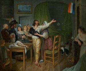 En amputerets hengivenhed til hjemlandet (olie på lærred) af French School