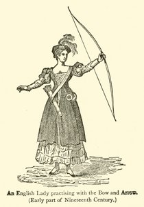 En engelsk dame, der øver sig med bue og pil, tidlig del af det nittende århundrede (gravering) af French School