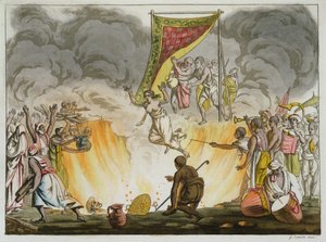 En indisk enke brænder ihjel med sin mands krop, plade 30 fra en bog om Indien, indgraveret af Gaetano Zancon (1771-1816) af French School