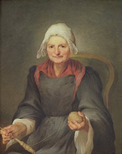 En gammel kvinde, der spinder