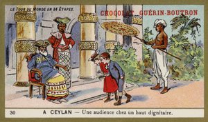Et publikum med en høj dignitær, Ceylon (chromolitho) af French School