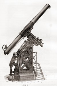 Et ækvatorialteleskop i Paris Observatory, Frankrig i det 19. århundrede, fra Les Merveilles de la Science, udgivet ca. 1870 (gravering) af French School