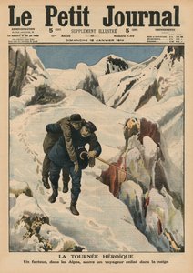 En heroisk runde, et alpint postbud, der redder en rejsende fast i sneen, forsideillustration fra 