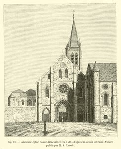 Tidligere Sainte-Genevieve kirke omkring 1516, efter en tegning af Saint-Aulaire udgivet af M A Lenoir af French School