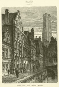 Gamle huse i Mechelen (gravering) af French School