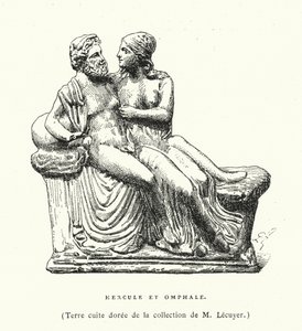 Gammel græsk terracottaskulptur af Hercules og Omphale (gravering) af French School