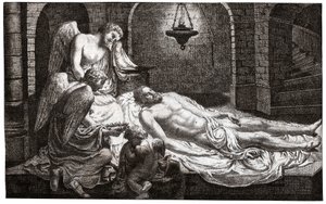 Engle omkring Jesus. (gravering af French School