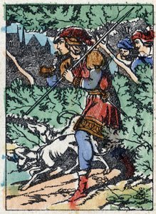 Anonym illustration til "La belle au bois dormant", fortælling af Charles Perrault (1628-1703), fransk forfatter. Træstik af Imaging Pellerin - Epinal, sd. Slutningen af det 19. århundrede. af French School