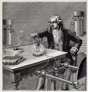 Antoine Laurent de Lavoisier (1743-1794) leder et eksperiment - i ""Popular Physics" af Emile Desbeaux af French School