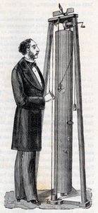 Apparat af Arthur Jules Morin (1795-1880) apparat til undersøgelse af kroppes fald - Indgravering i "" Videnskaber bragt til alles nåde - Populær fysik og kemi"" af Alexis Clerc - Slutningen af 1800-tallet - Privat samling af French School
