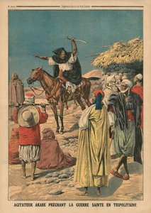 Arabisk agitator prædiker den hellige krig i Tripolitanien, illustration fra 