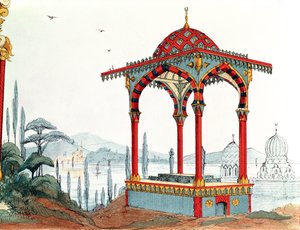 Arkitektonisk skitse i Tyrkiet, slutningen af det 19. århundrede (pen & blæk og farve på papir) af French School