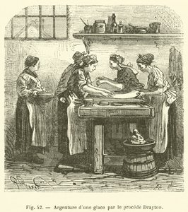 Forsølvning af et spejl ved Drayton-processen (gravering) af French School
