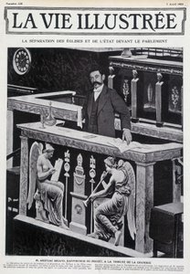 Aristide Briand på tribunen i Kammeret (adskillelse af kirke og stat) -i "" La Vie Illustrée""" af 07/04/1905. af French School